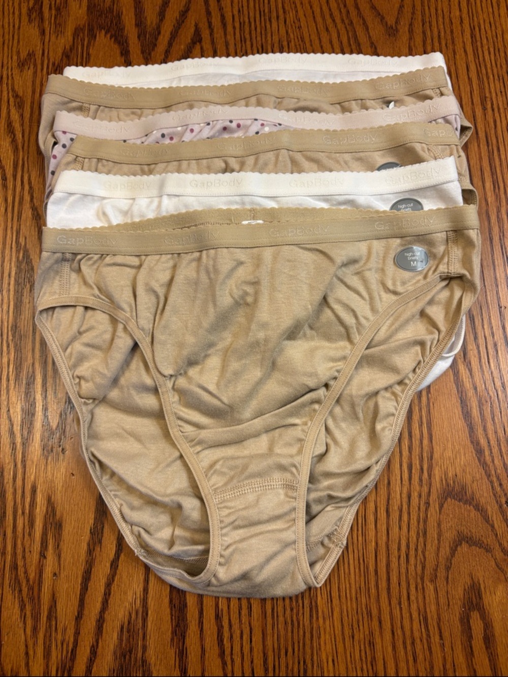 NWT 6 Pairs of GapBody Cotton High Cut Briefs in Tan, White & Polka Dot Size M